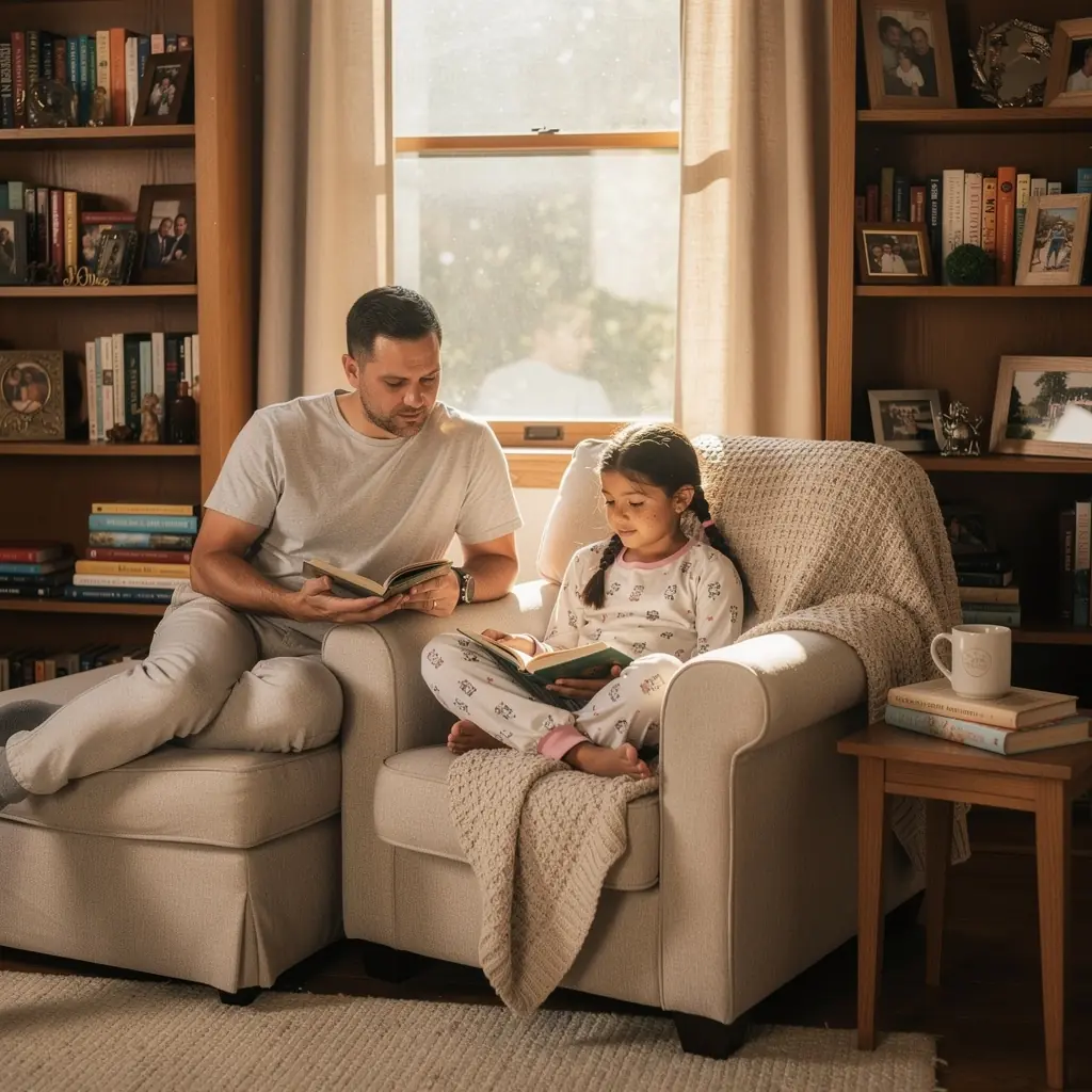 Kodu sisekujundus, soe värvipalett ja vastupidavad materjalid elutoas.