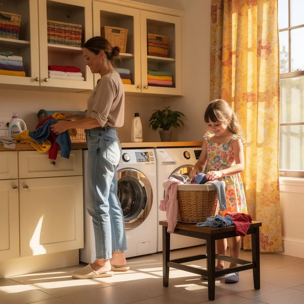 Peresõbralik köök, kus on kasutatud looduslikke materjale ja soe valgustus.